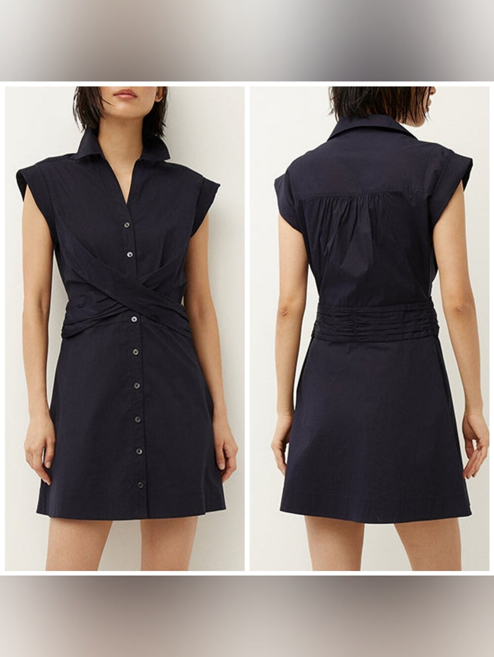 Veronica Beard Nagano Button-Front Mini Shirtdress Size 10 Navy Poplin Cotton
